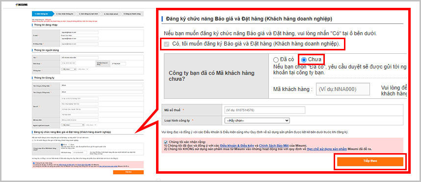 Hướng dẫn đăng kí tài khoản doanh nghiệp tại MISUMI