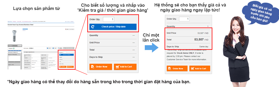 Đặc biệt! Biết giá cả và ngày giao hàng chỉ với một cú click